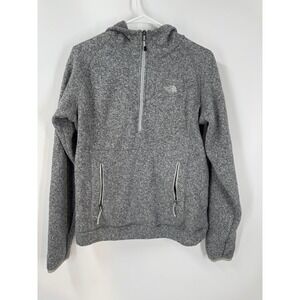 The North Face Women's TKA Glacier Fleece Hoodie Gray Sweater Half Zip Pockets M